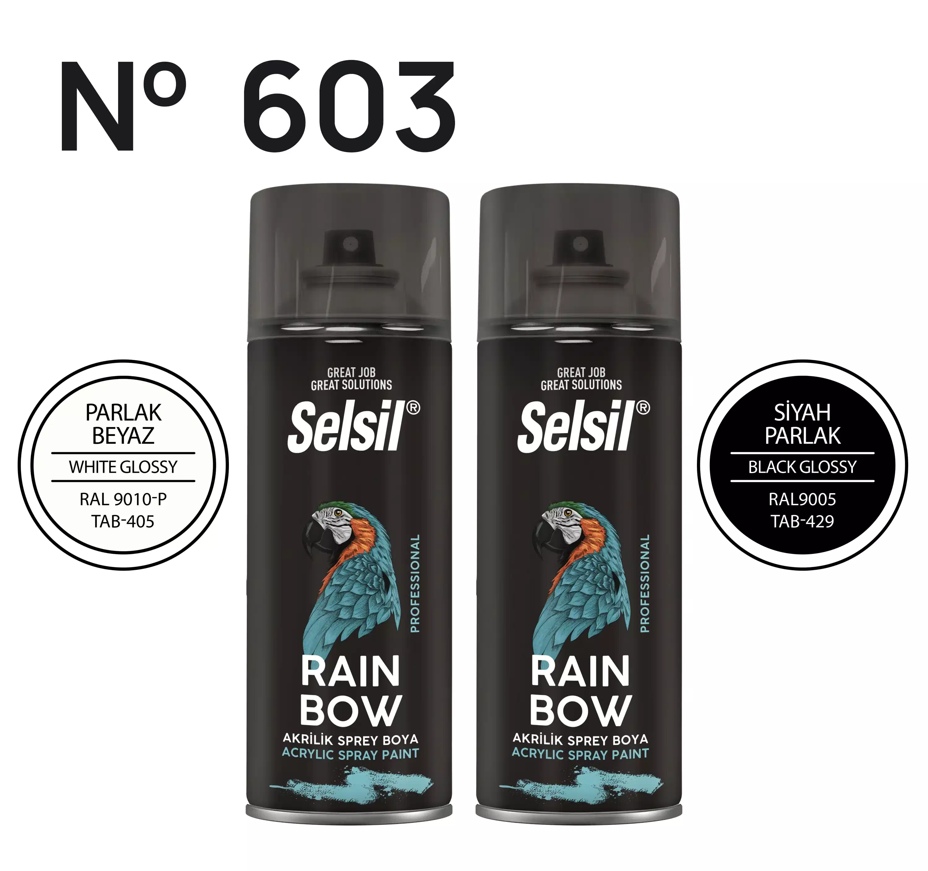 2 x Sprey Boya Parlak (Siyah & Beyaz) 400ml