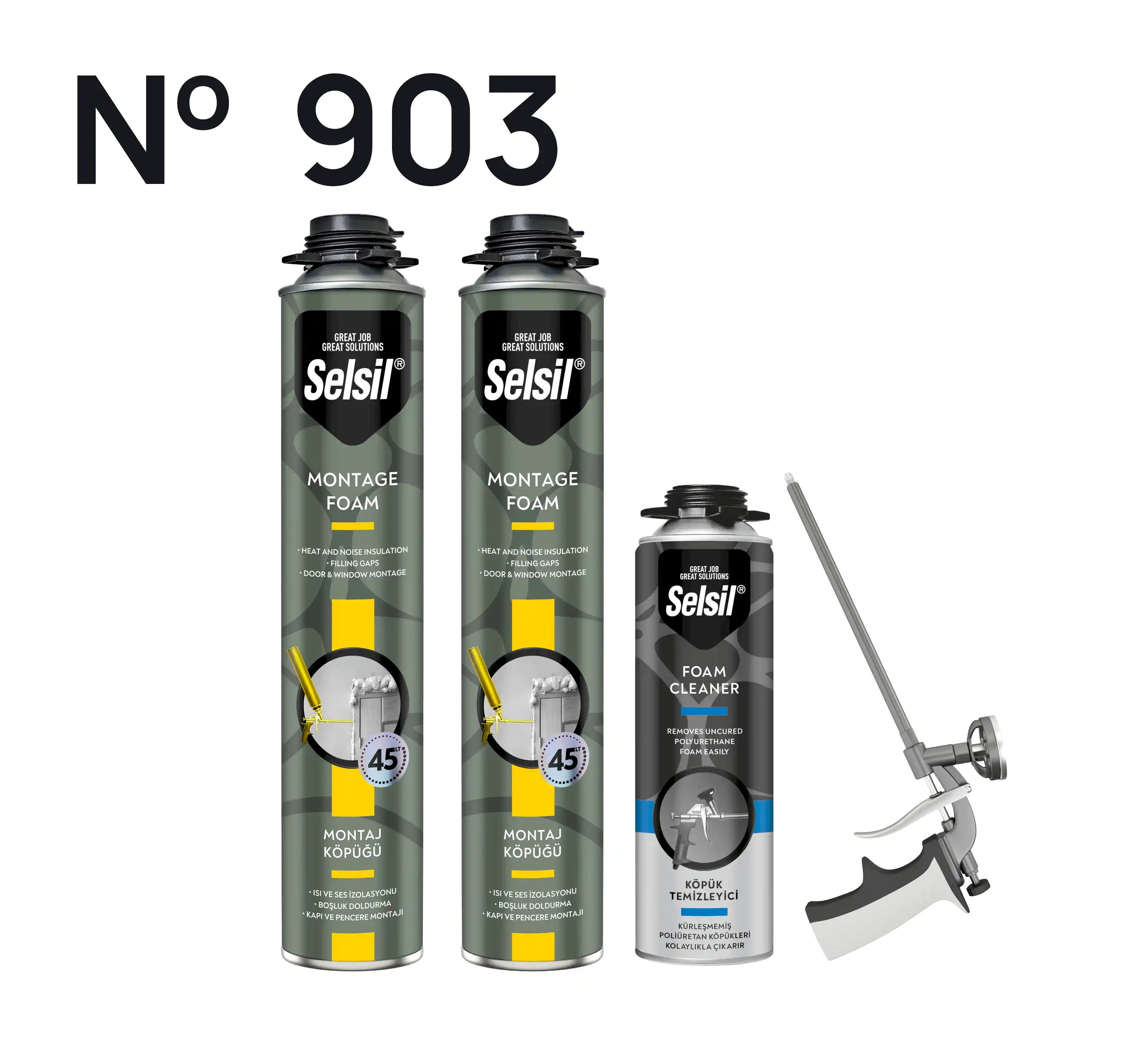 2 x Tabancalı Montaj Köpüğü 845g, Köpük Temizleyici 500ml, Köpük Tabanca